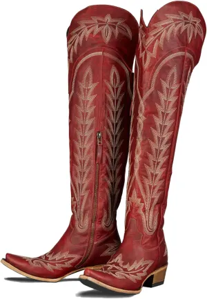 olomisa Over the Knee Cowboy Boots for Women Embroidery Cowgirl Boots Chunky Heel Side Zipper Boots Thigh High Western Boots