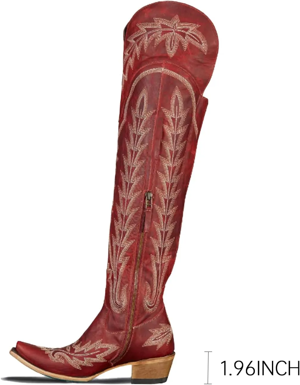 olomisa Over the Knee Cowboy Boots for Women Embroidery Cowgirl Boots Chunky Heel Side Zipper Boots Thigh High Western Boots