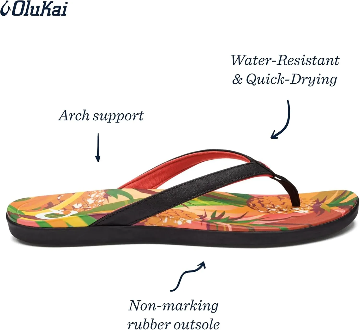 OLUKAI Ho'opio Hau Women's Beach Sandals, Quick-Dry Flip-Flop Slides, Water Resistant Suede Lining & Wet Grip Soles, Soft Comfort Fit & Arch Support