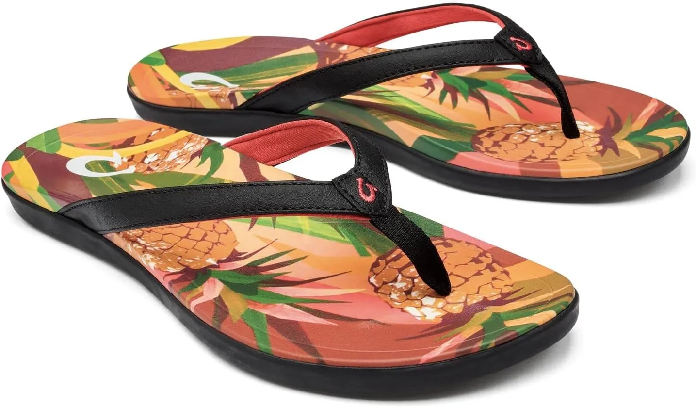 OLUKAI Ho'opio Hau Women's Beach Sandals, Quick-Dry Flip-Flop Slides, Water Resistant Suede Lining & Wet Grip Soles, Soft Comfort Fit & Arch Support