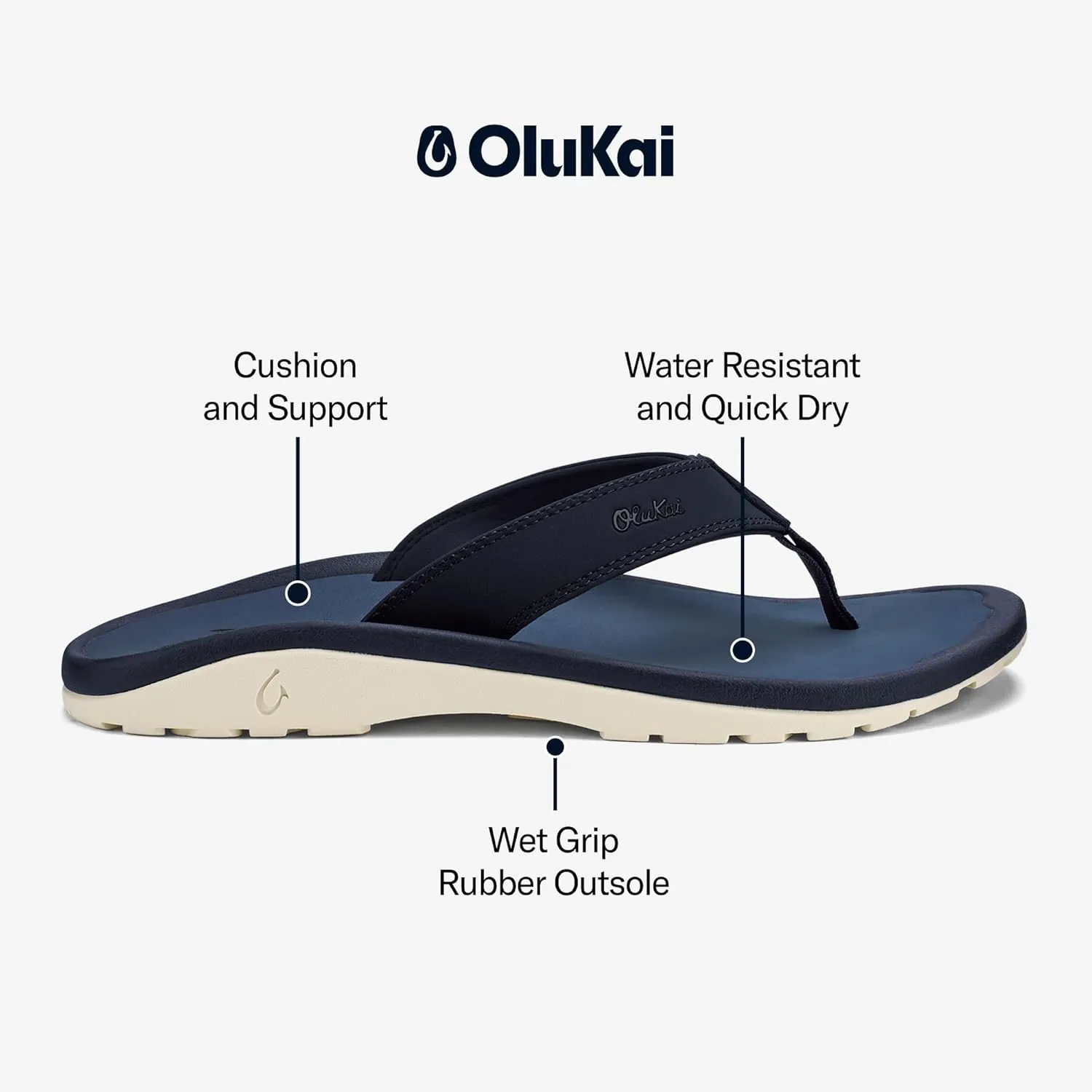 OLUKAI Ohana Men's Beach Sandals, Water Resistant Flip Flops, Arch Support & Comfort Fit, Lightweight & Durable, Enhanced Grip & Traction
