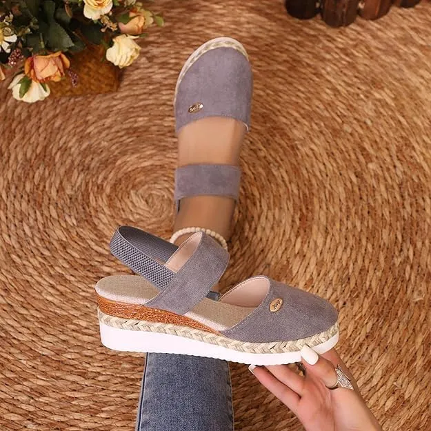 Orthopedic Platform Wedge Sandals for Women Summer Dressy，Elastic Ankle Strap Closed Toe Sandals Anti Slip Beach Sandals Comfortable Outdoor Shoes