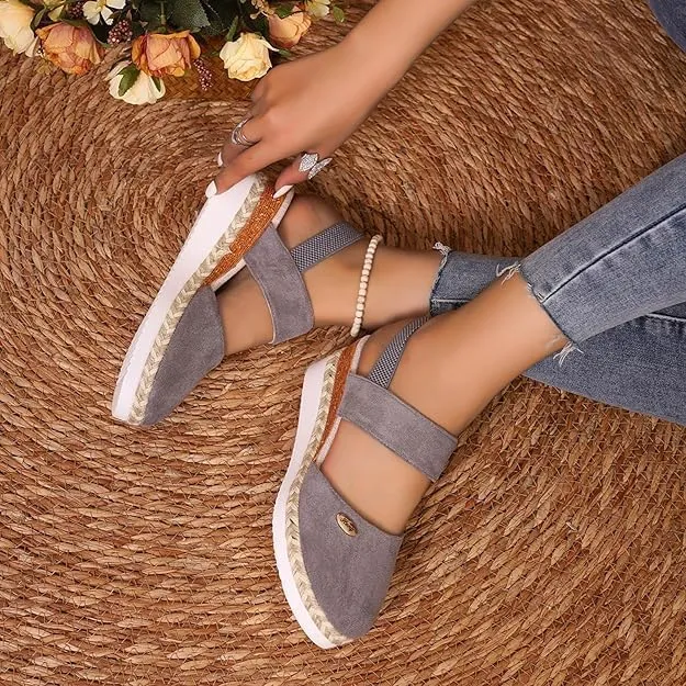 Orthopedic Platform Wedge Sandals for Women Summer Dressy，Elastic Ankle Strap Closed Toe Sandals Anti Slip Beach Sandals Comfortable Outdoor Shoes