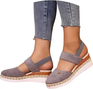 Orthopedic Platform Wedge Sandals for Women Summer Dressy，Elastic Ankle Strap Closed Toe Sandals Anti Slip Beach Sandals Comfortable Outdoor Shoes