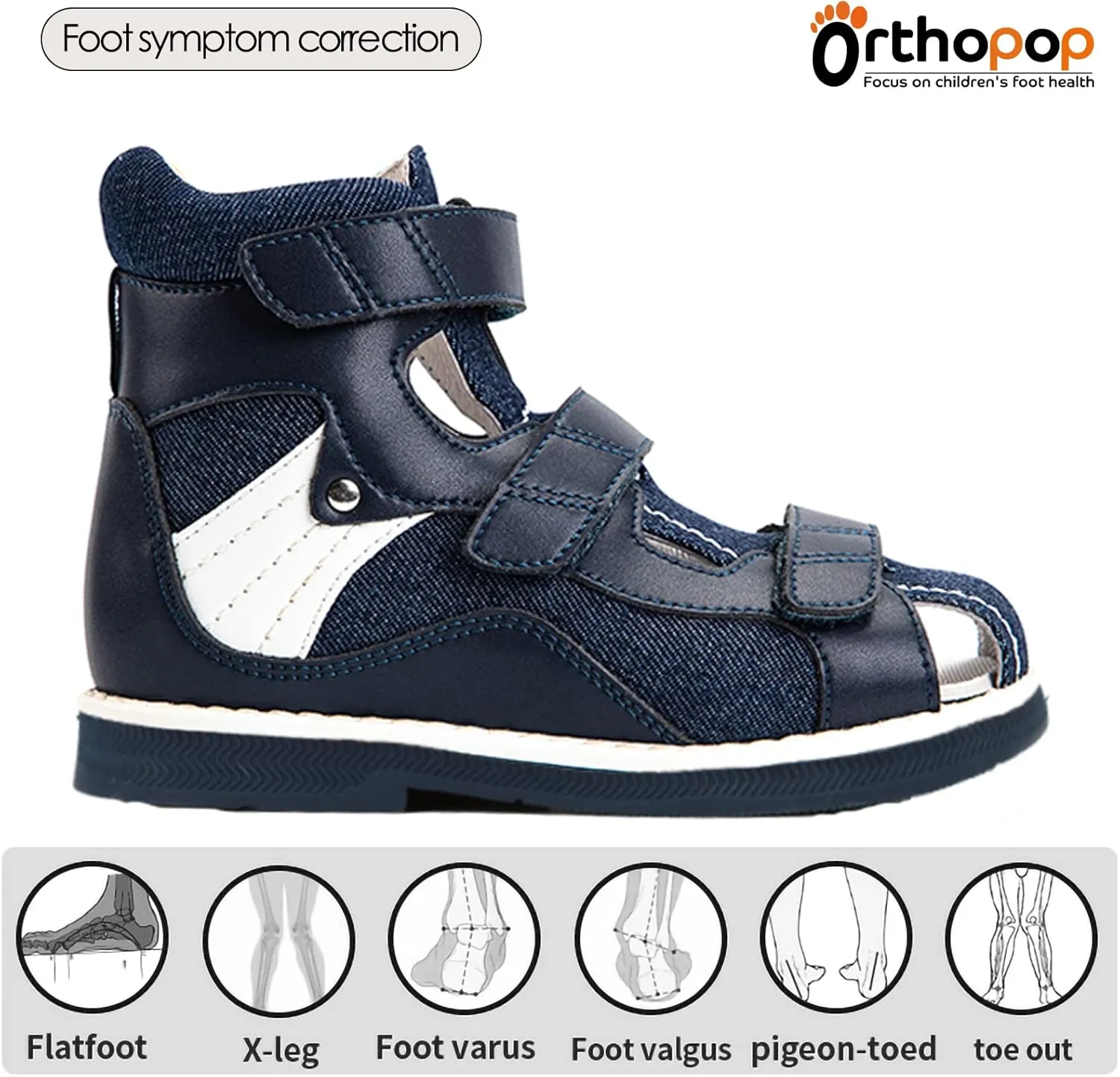 Orthopedic Sandals for Kids,Girls and Boys Closed-toe High Back Corrective Shoes with Arch and Ankle Support