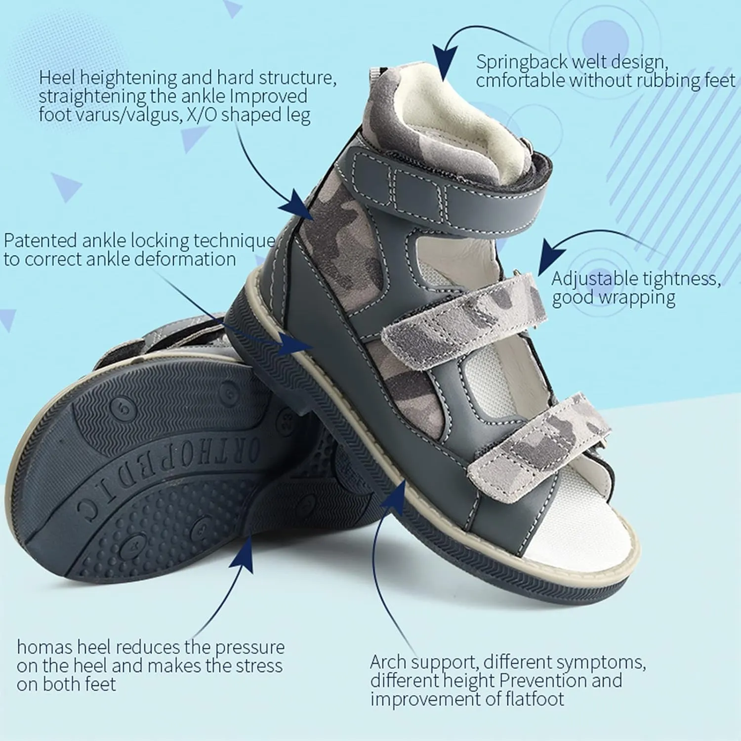 Orthopedic Sandals for Kids,Toddlers Corrective Shoes with High Back and Ankle & Arch Support