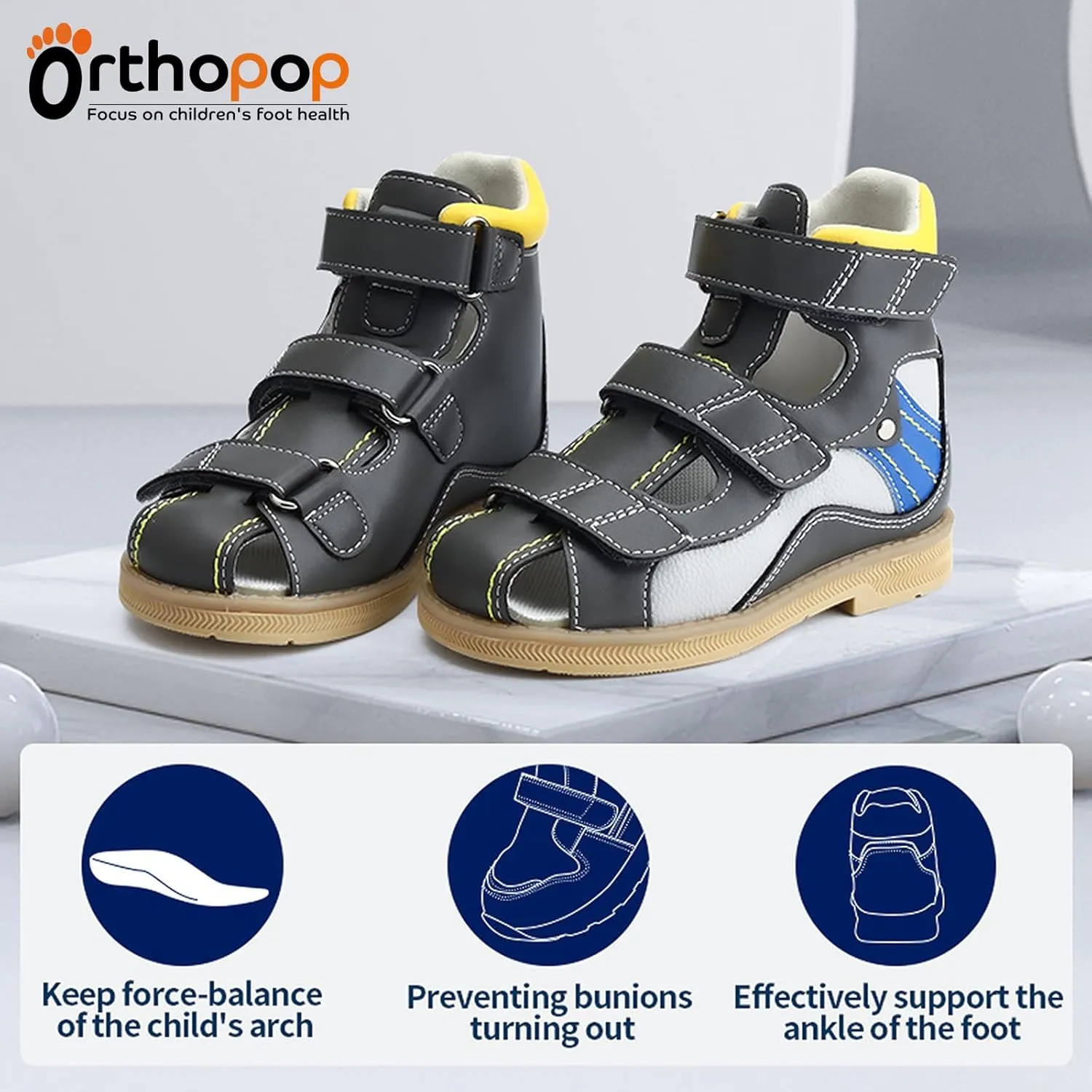 Orthopedic Sandals for Toddlers with Arch and Ankle Support,Kids Leather Corrective Shoes