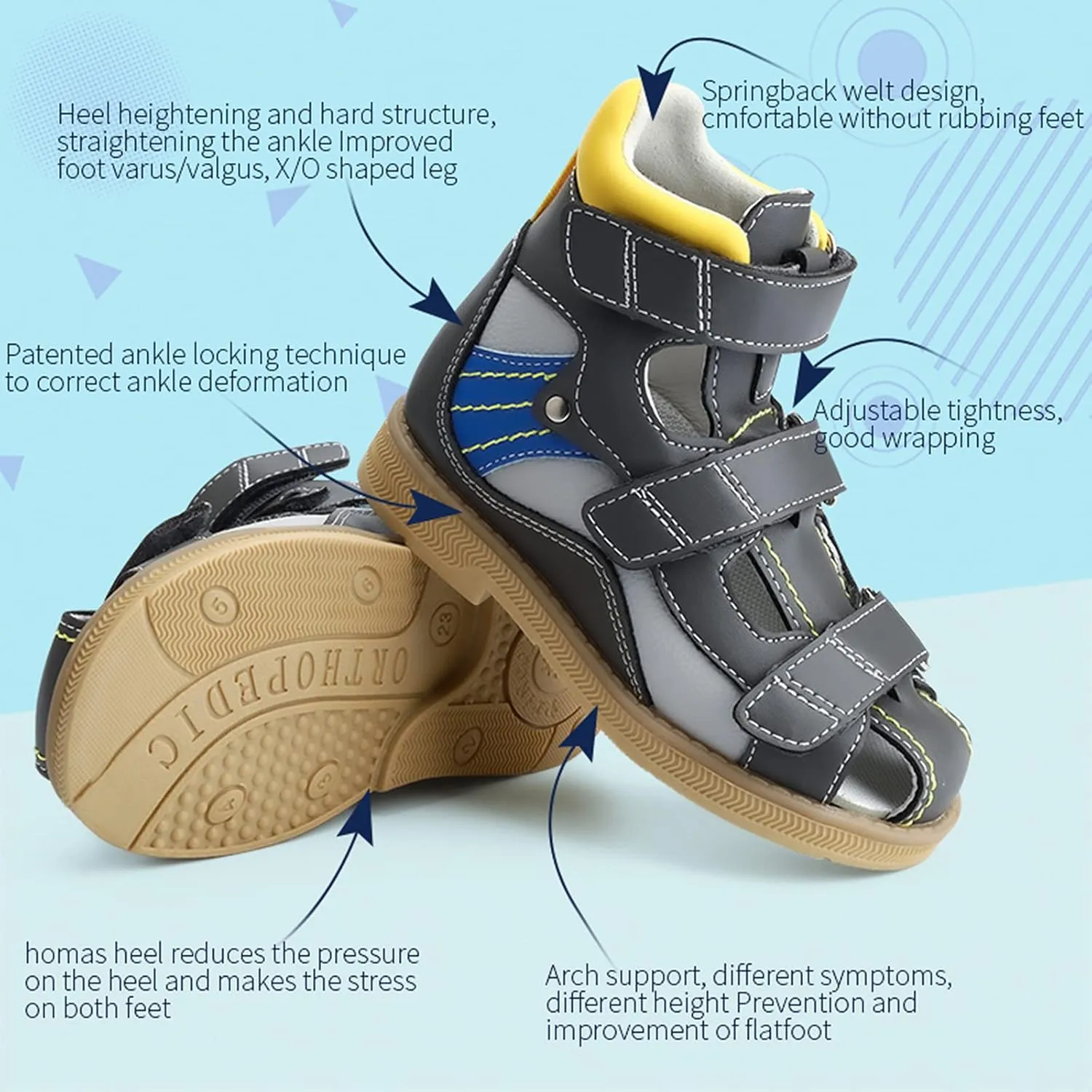 Orthopedic Sandals for Toddlers with Arch and Ankle Support,Kids Leather Corrective Shoes