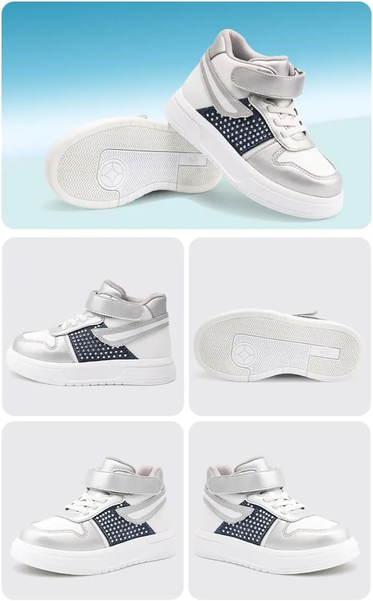 Orthopedic Shoes for Girls with Ankle and Arch Support,Fashion Thick Sole Sneakers with Silver Decoration