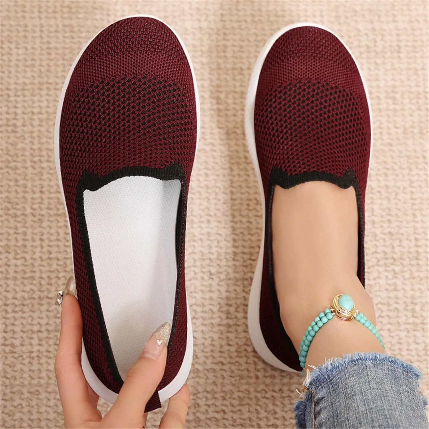 Orthopedic Walking Shoes for Women,Woven Orthopedic Breathable Walking Sneaker Non-Slip Arch Support Slip on Shoes