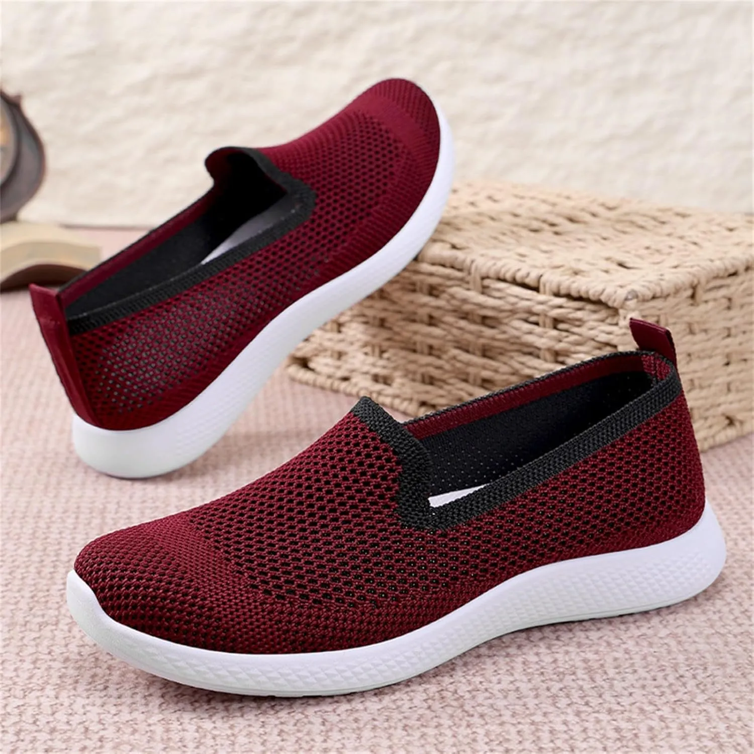 Orthopedic Walking Shoes for Women,Woven Orthopedic Breathable Walking Sneaker Non-Slip Arch Support Slip on Shoes