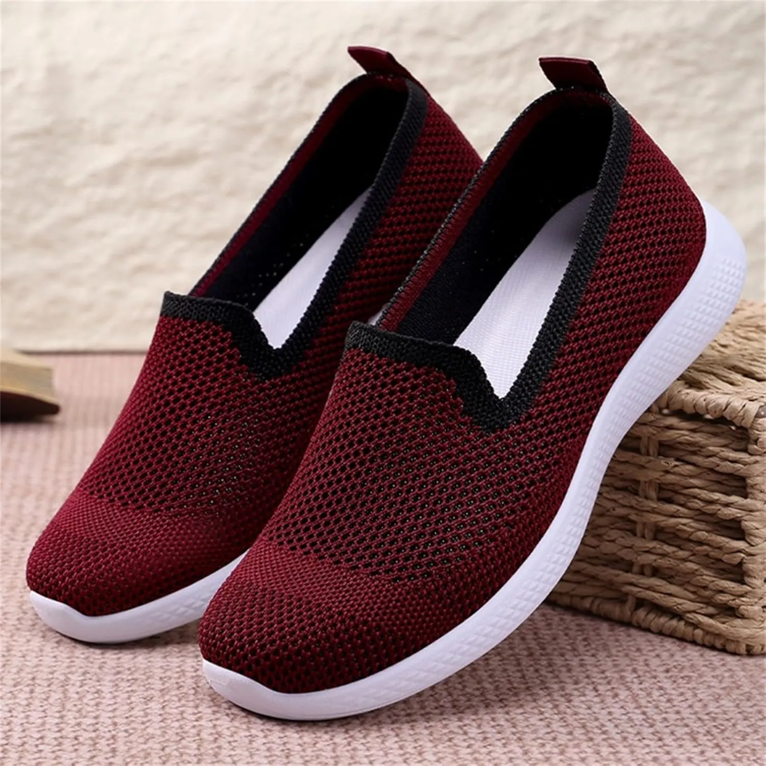 Orthopedic Walking Shoes for Women,Woven Orthopedic Breathable Walking Sneaker Non-Slip Arch Support Slip on Shoes