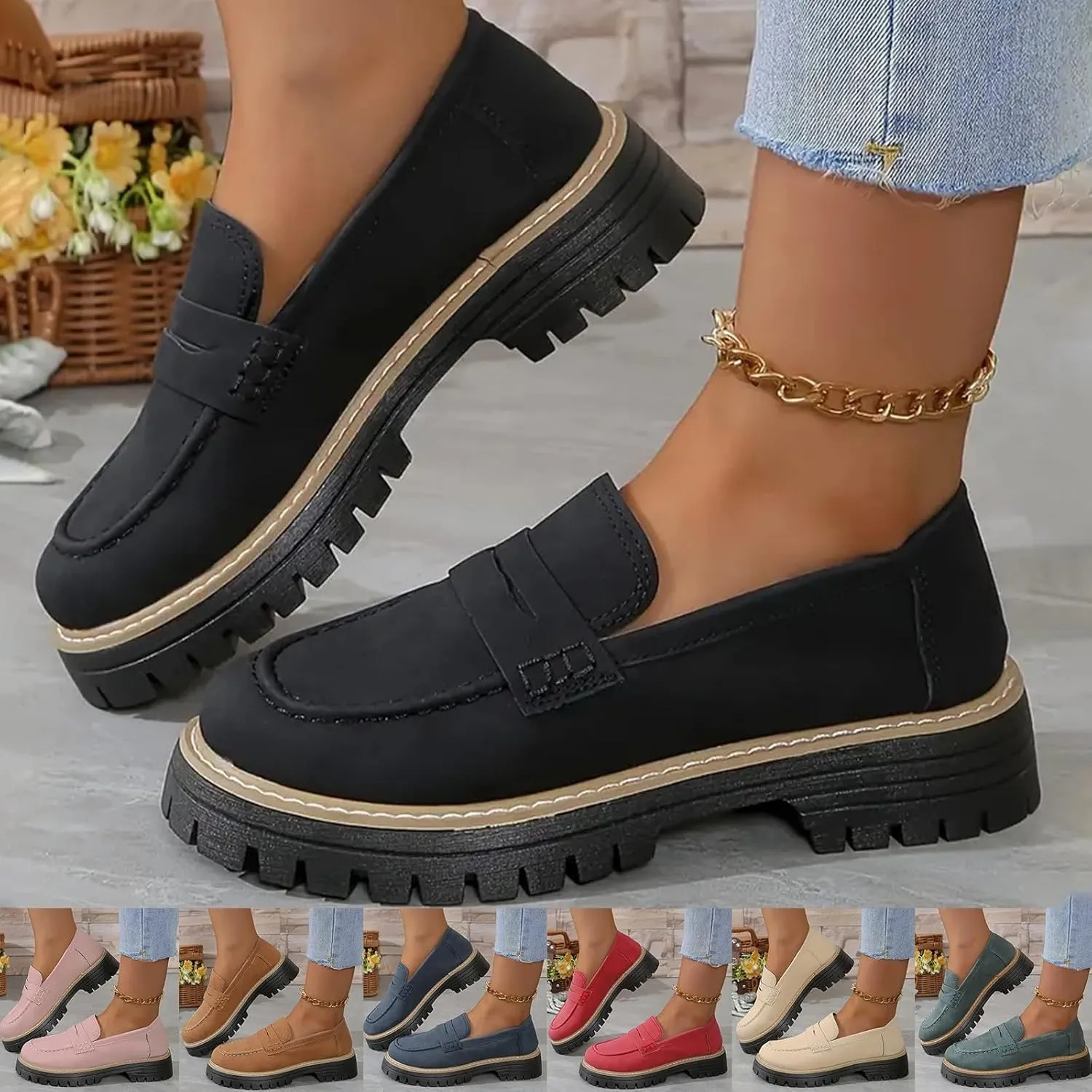 Orthoture-Orthopedic Platform Loafers Comfort Orthopedic Shoes Womens Round Toe Walking Shoe Slip on Dressy Shoes