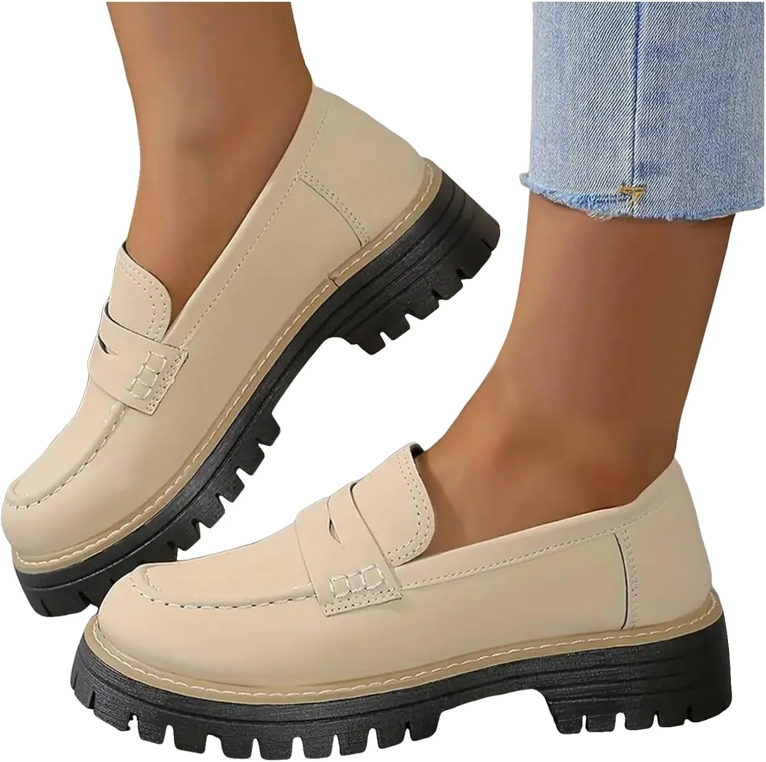 Orthoture Orthopedic Platform Loafers, Womens Round Retro Toe Comfortable Slip On Work Single Lug Sole Loafers