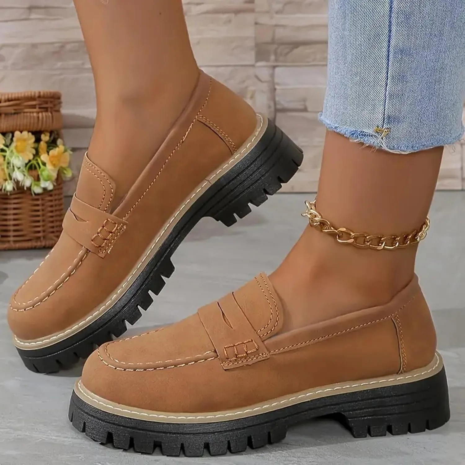 Orthoture Orthopedic Platform Loafers, Womens Round Retro Toe Comfortable Slip On Work Single Lug Sole Loafers