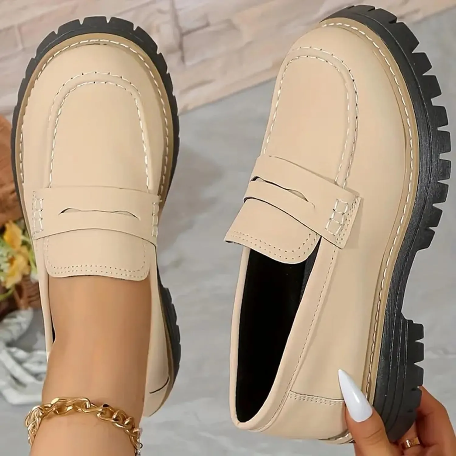 Orthoture Orthopedic Platform Loafers, Womens Round Retro Toe Comfortable Slip On Work Single Lug Sole Loafers