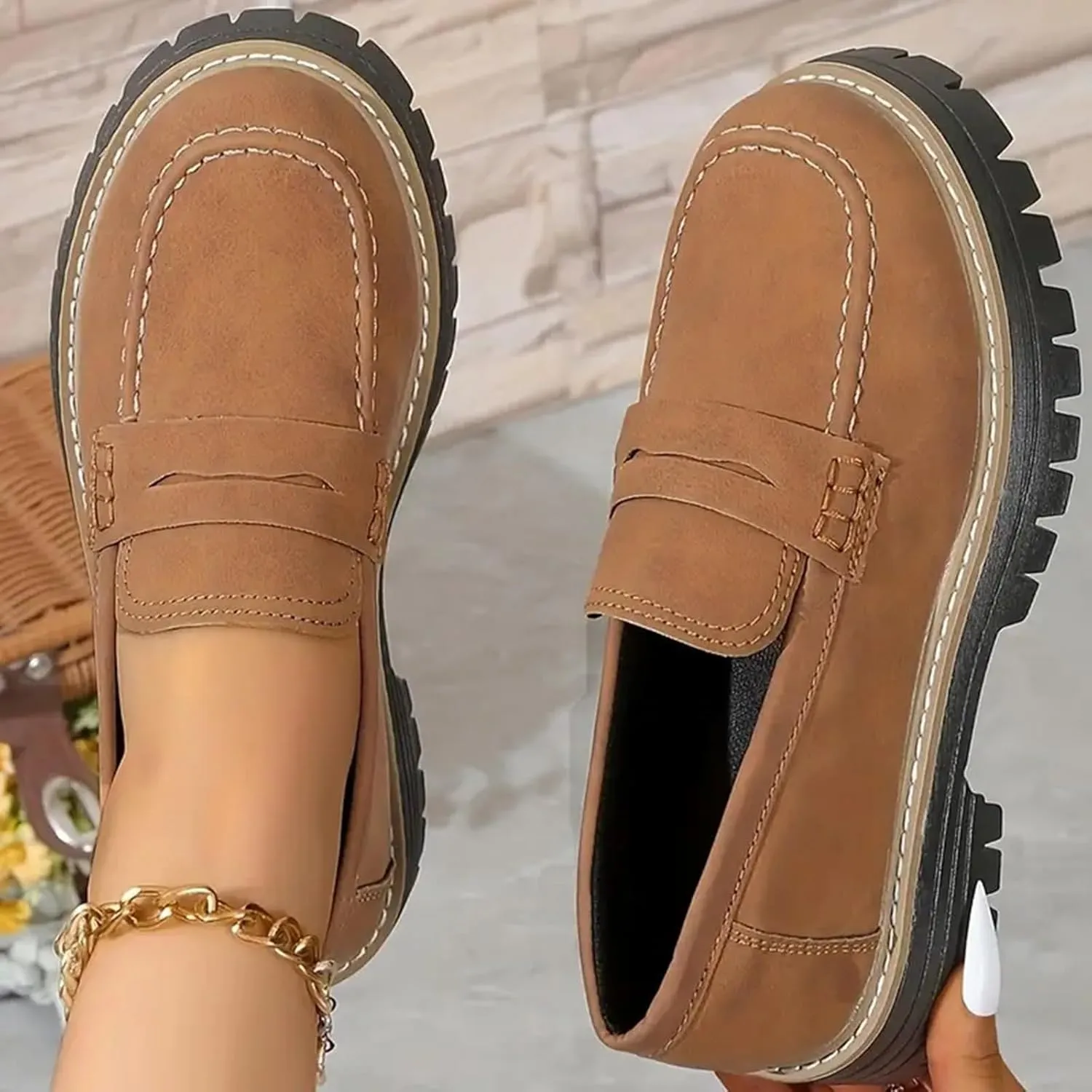 Orthoture Orthopedic Platform Loafers, Womens Round Retro Toe Comfortable Slip On Work Single Lug Sole Loafers