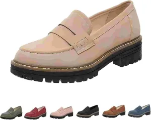 Orthoture Orthopedic Platform Loafers, Womens Round Retro Toe Comfortable Slip On Work Single Lug Sole Loafers