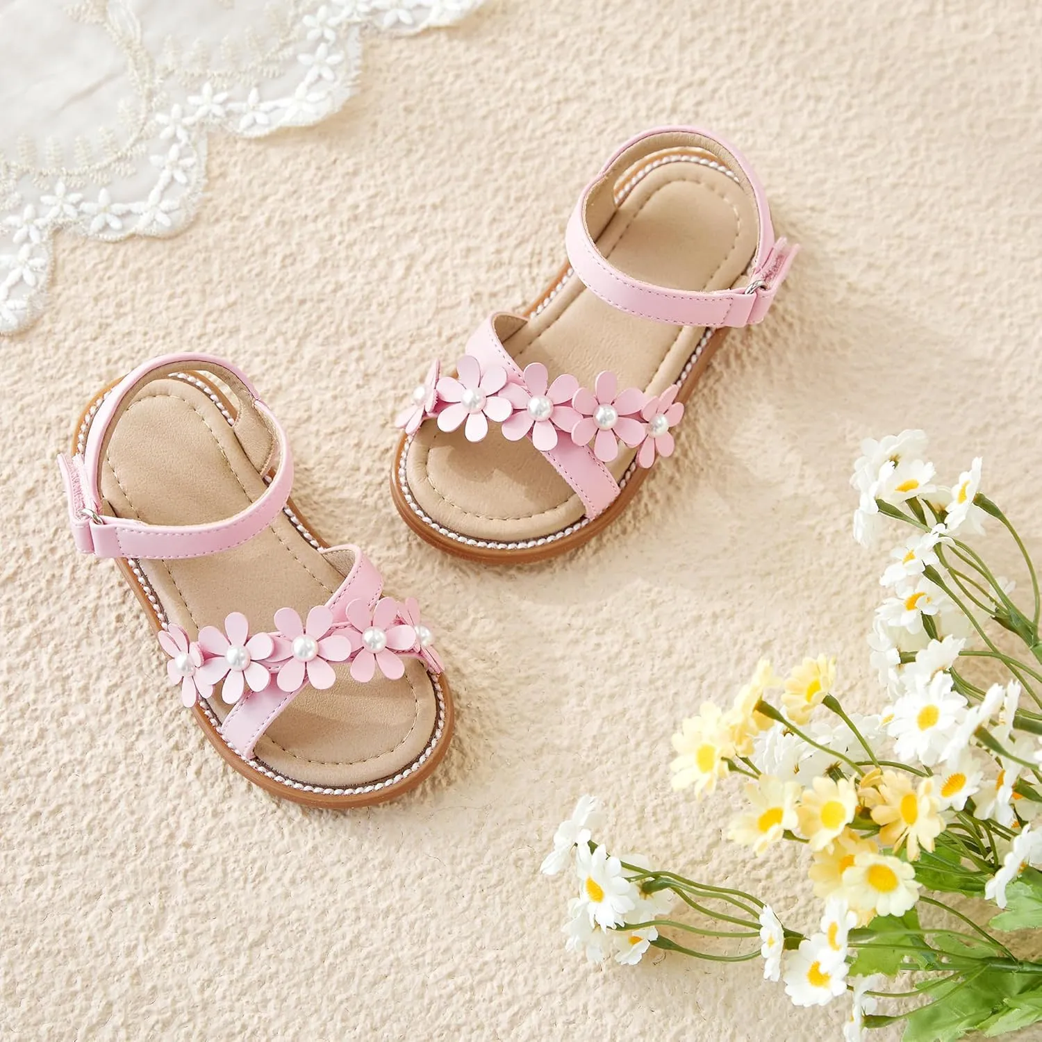 Otter MOMO Girls Open Toe Princess Flat Sandals with Comfort Sole Summer Sandals