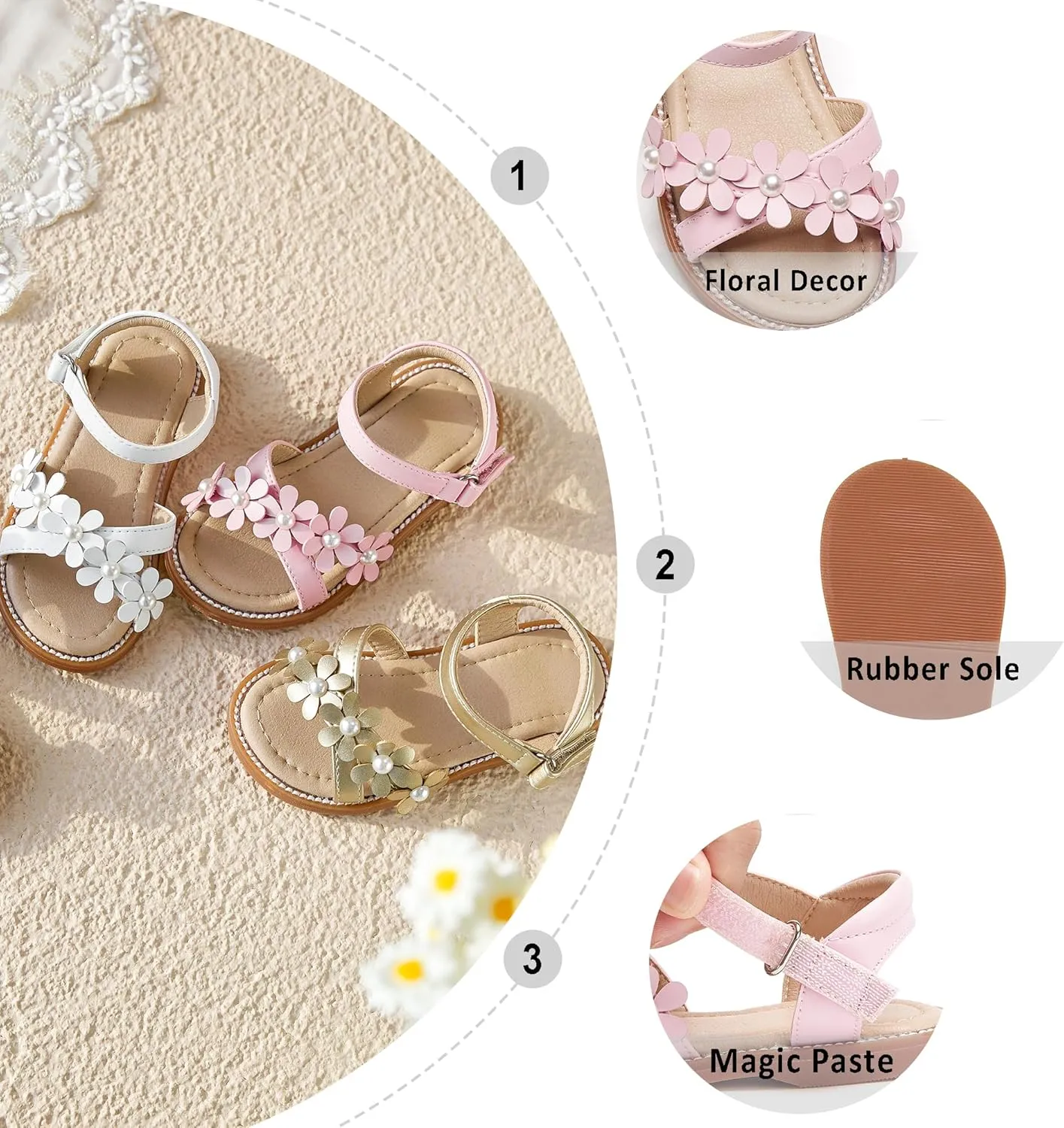 Otter MOMO Girls Open Toe Princess Flat Sandals with Comfort Sole Summer Sandals