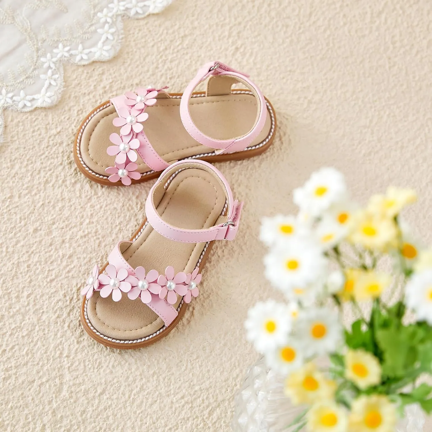 Otter MOMO Girls Open Toe Princess Flat Sandals with Comfort Sole Summer Sandals