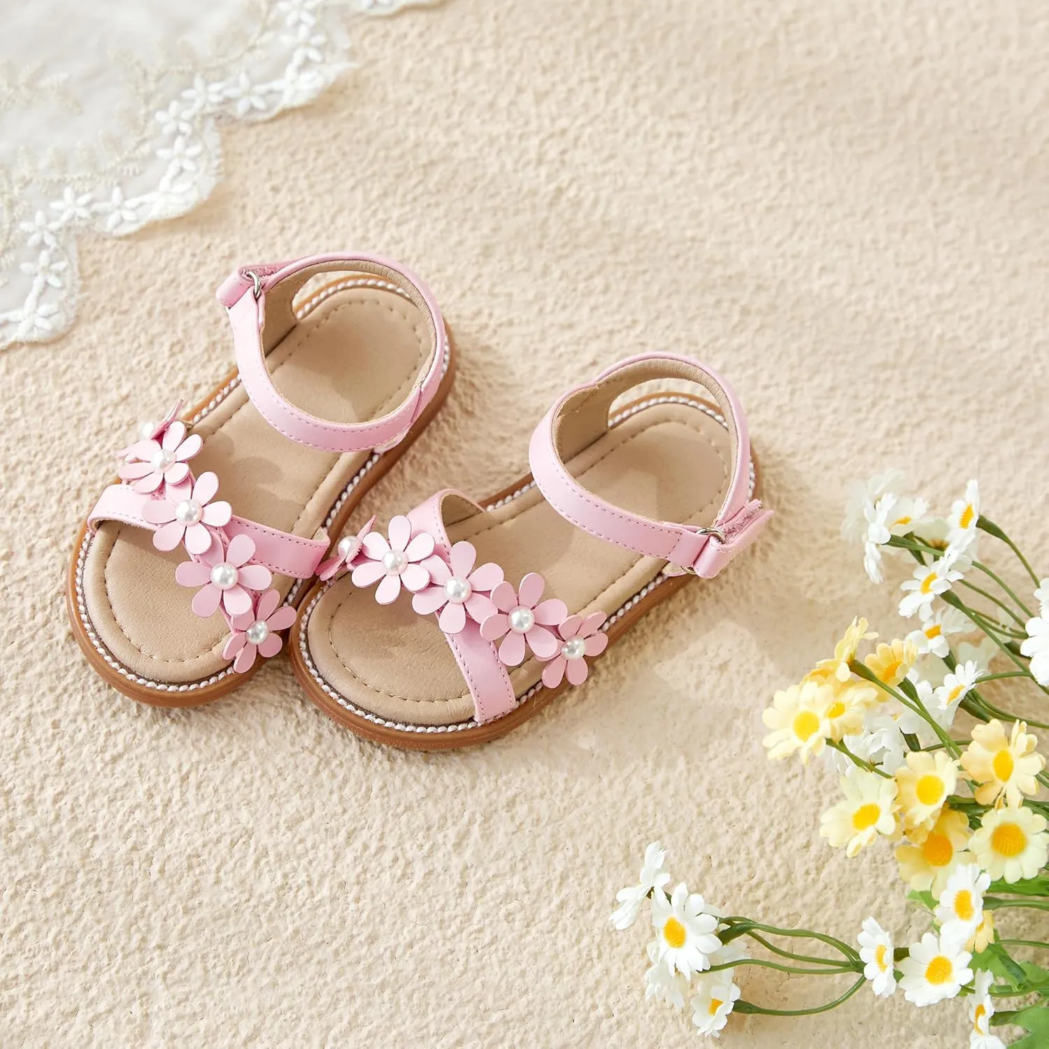 Otter MOMO Girls Open Toe Princess Flat Sandals with Comfort Sole Summer Sandals