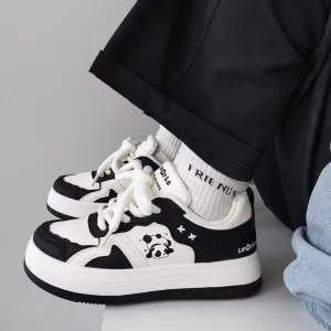 Panda Shoes Walking Sneakers for Women Y2k Platform Shoes for Women Spring Summer Vacation (Black,8.5)