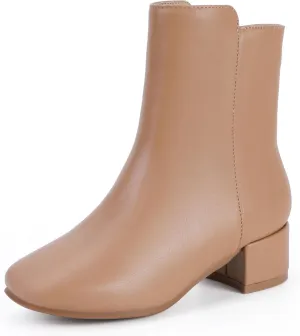 PANDANINJIA Alyssa Girls Fashion Boots Square-Toe Dress Boots Low Heel Ankle Booties with Zipper for Toddler Little Kids Big Kids