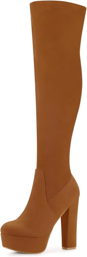 Perphy Platform Chunky Heel Over the Knee Thigh High Boots for Women