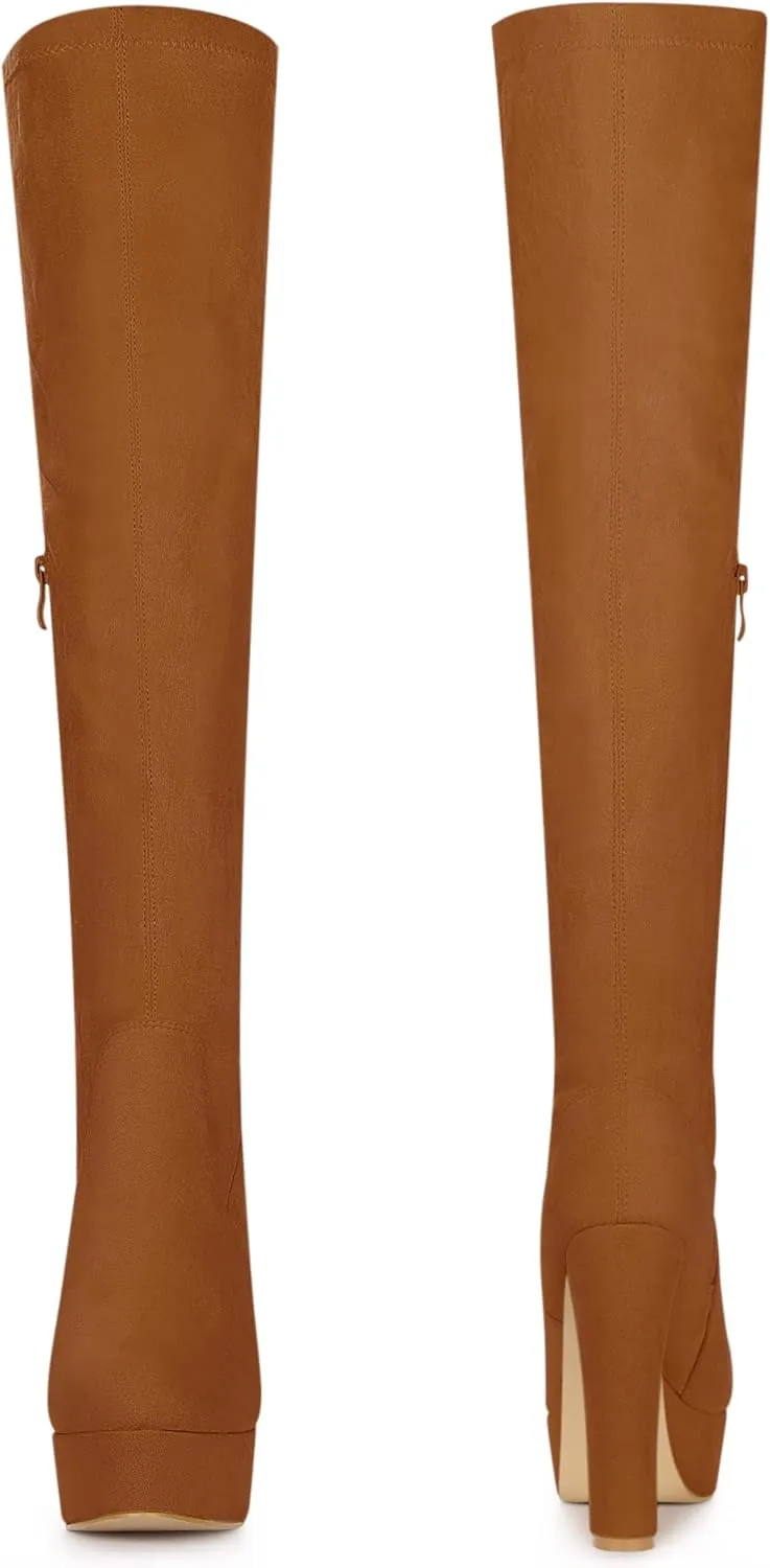 Perphy Platform Chunky Heel Over the Knee Thigh High Boots for Women