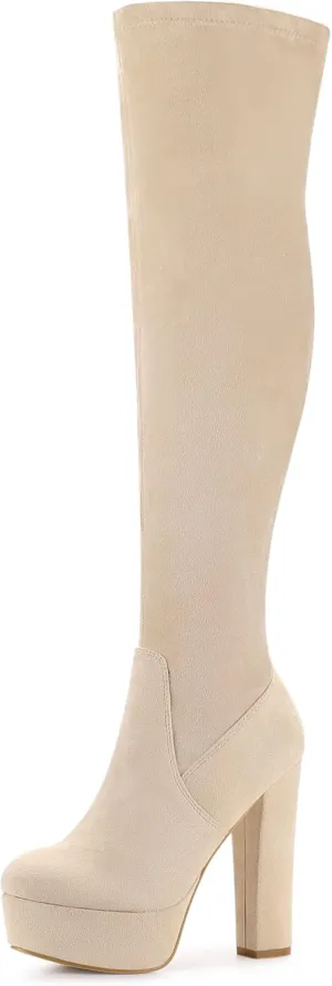 Perphy Platform Chunky Heel Over the Knee Thigh High Boots for Women