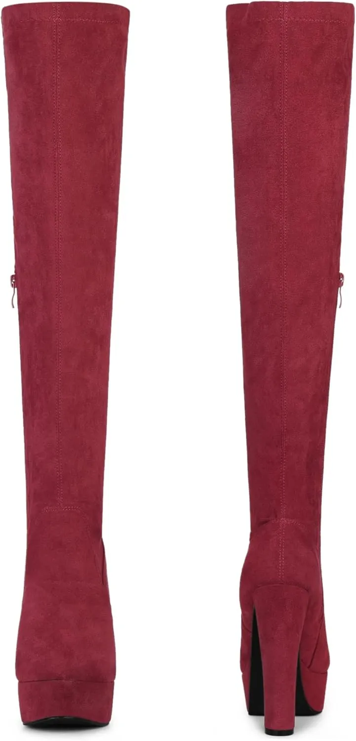 Perphy Platform Chunky Heel Over the Knee Thigh High Boots for Women
