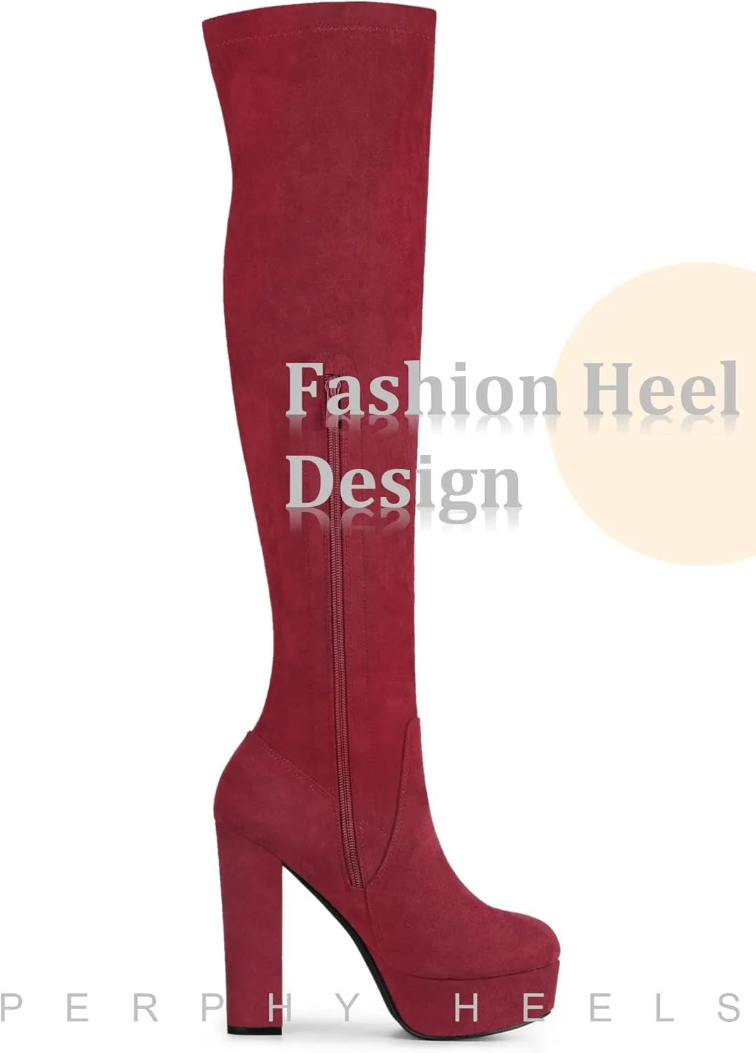 Perphy Platform Chunky Heel Over the Knee Thigh High Boots for Women