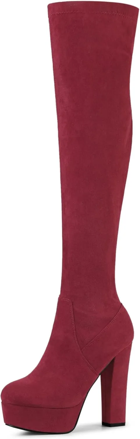 Perphy Platform Chunky Heel Over the Knee Thigh High Boots for Women