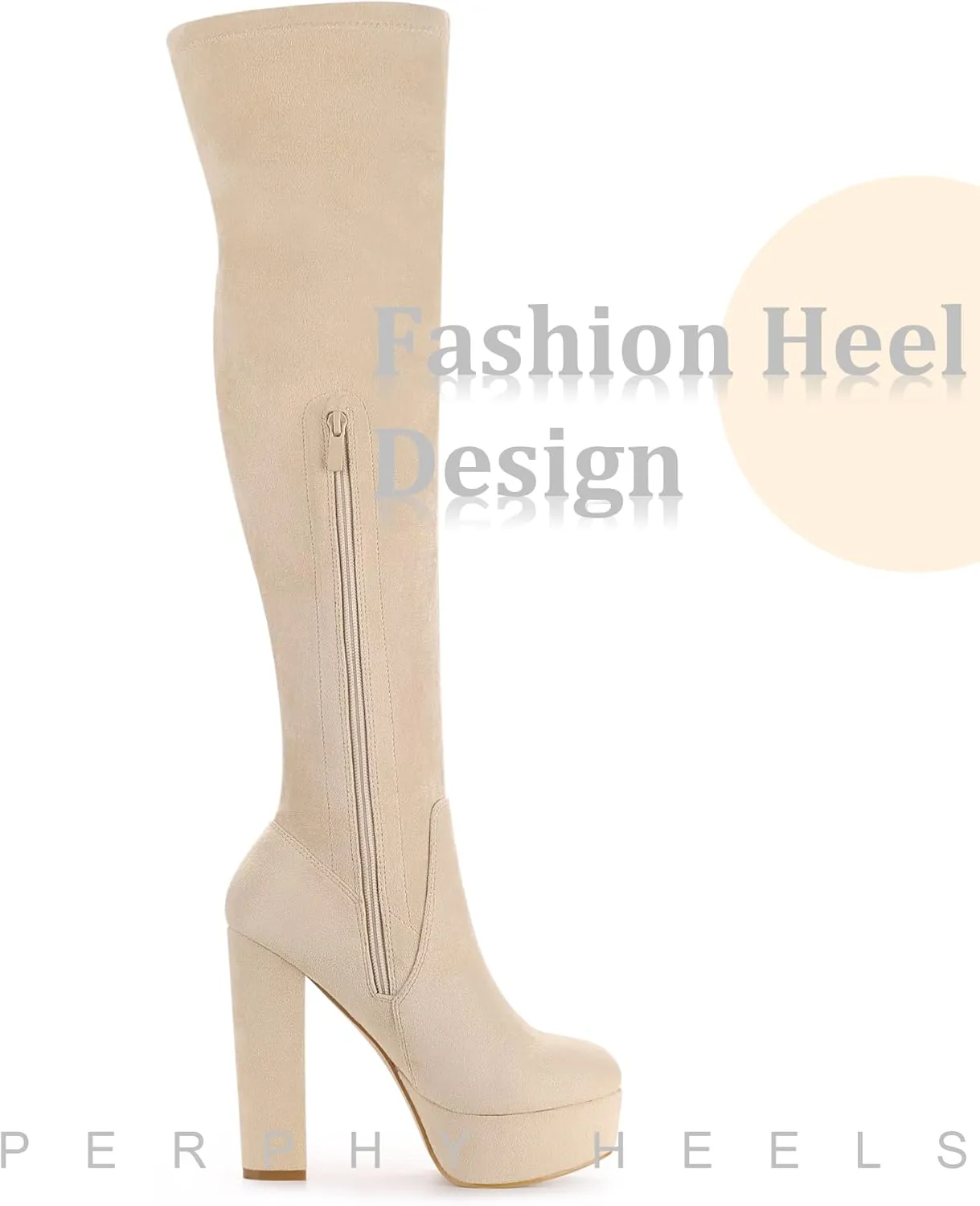 Perphy Platform Chunky Heel Over the Knee Thigh High Boots for Women