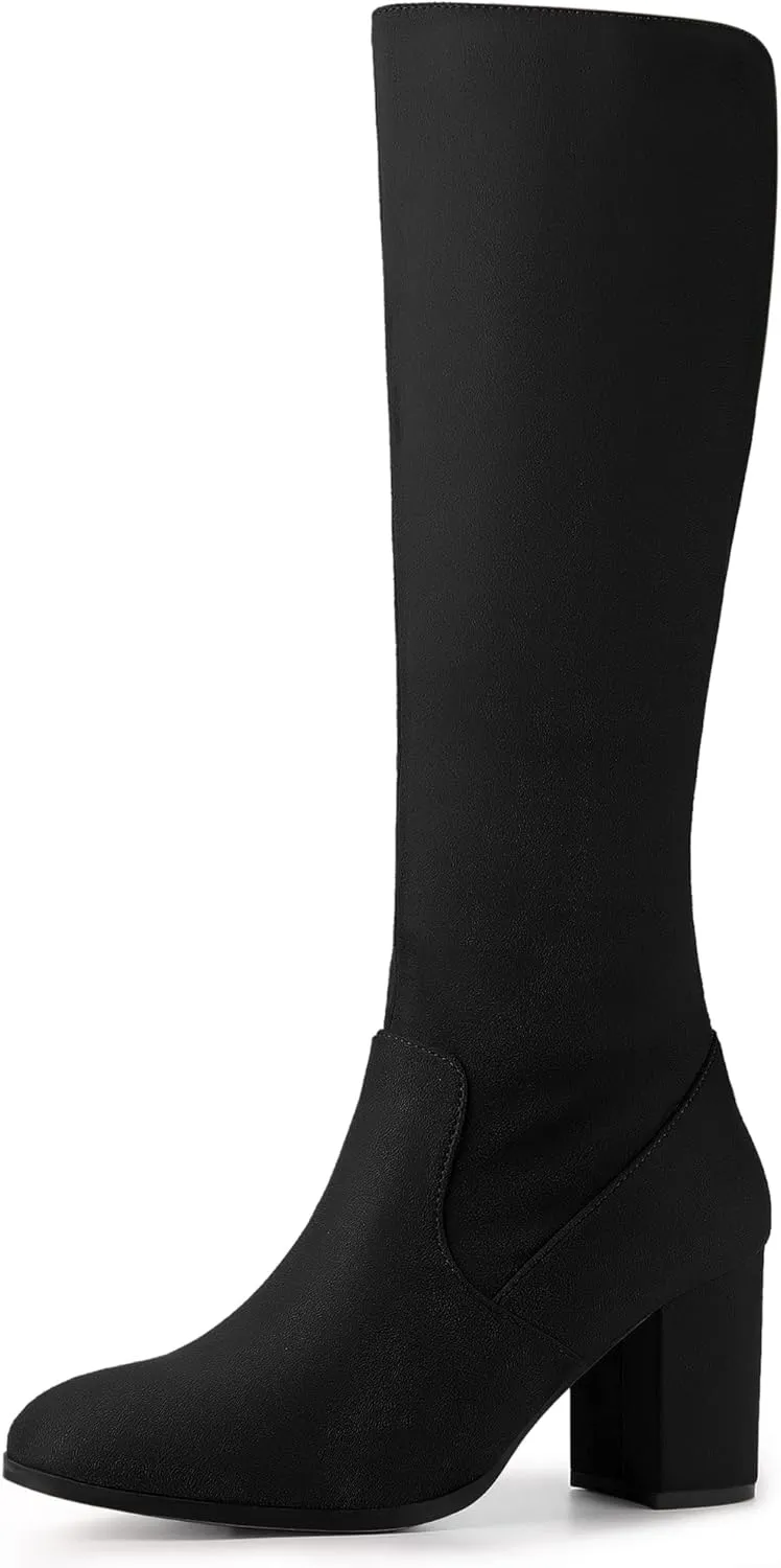 Perphy Round Toe Chunky Heels Knee High Boots for Women