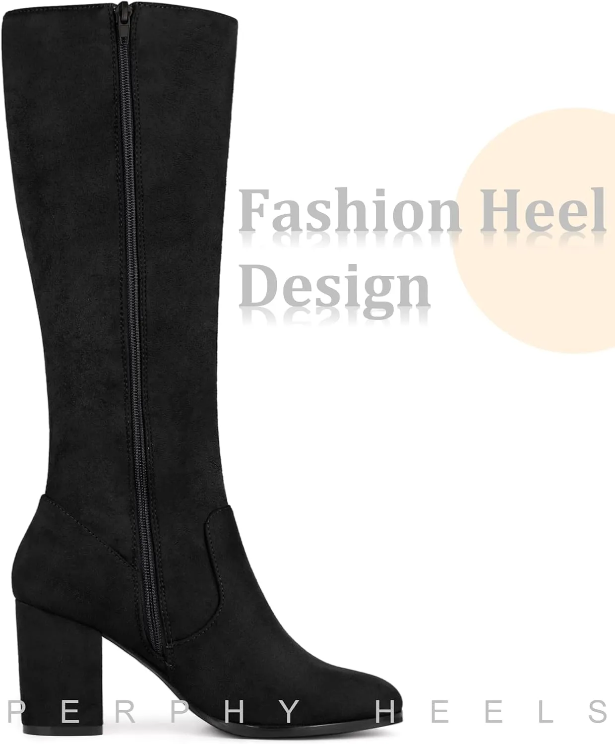 Perphy Round Toe Chunky Heels Knee High Boots for Women