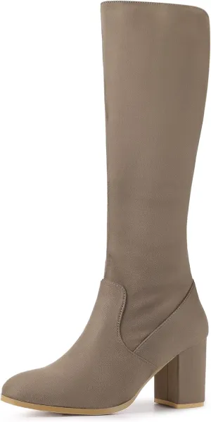 Perphy Round Toe Chunky Heels Knee High Boots for Women