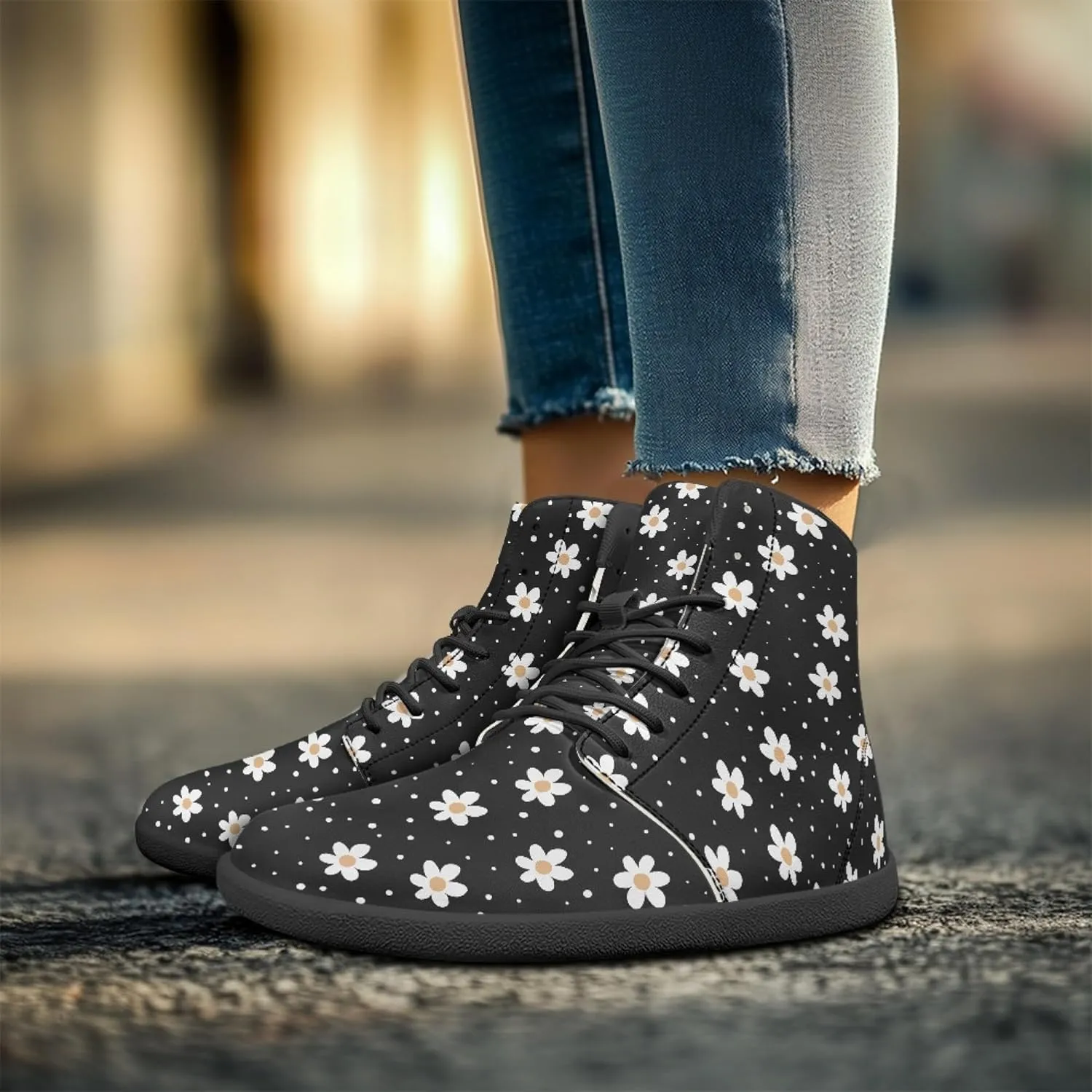 Personalized Print Sneakers for Men Women PU Leather High Top Barefoot Shoes
