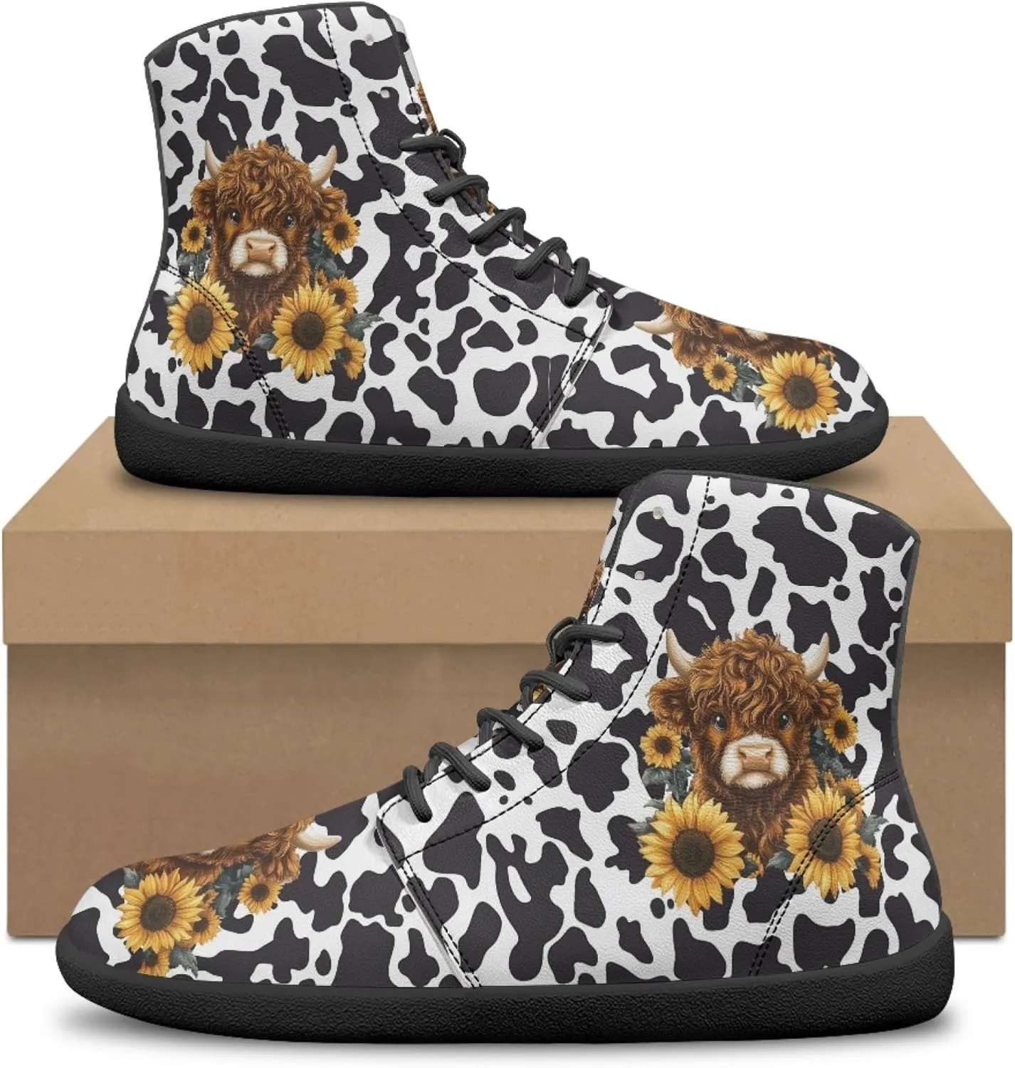 Personalized Print Sneakers for Men Women PU Leather High Top Barefoot Shoes