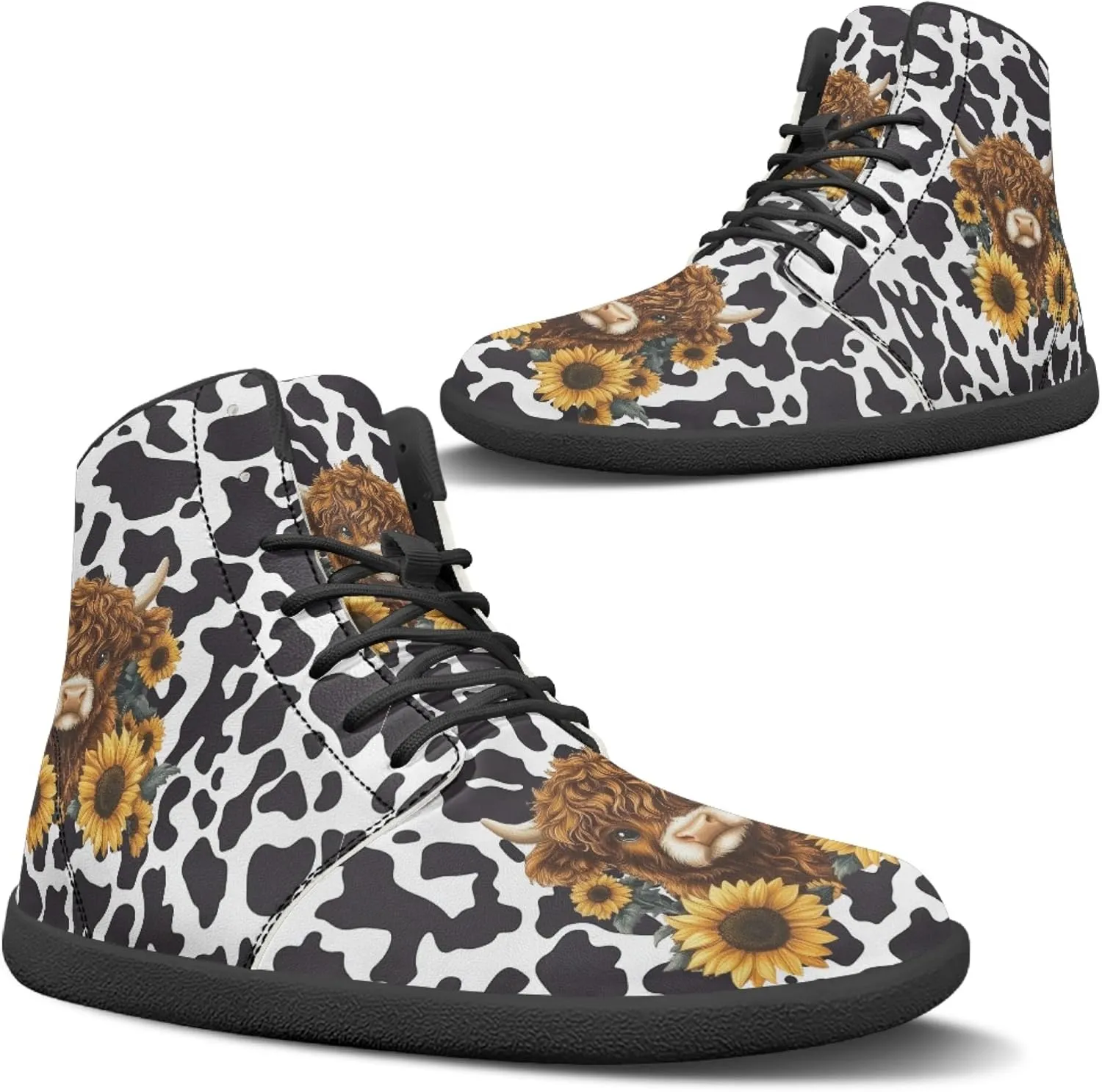 Personalized Print Sneakers for Men Women PU Leather High Top Barefoot Shoes