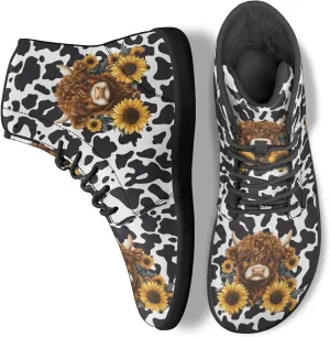 Personalized Print Sneakers for Men Women PU Leather High Top Barefoot Shoes
