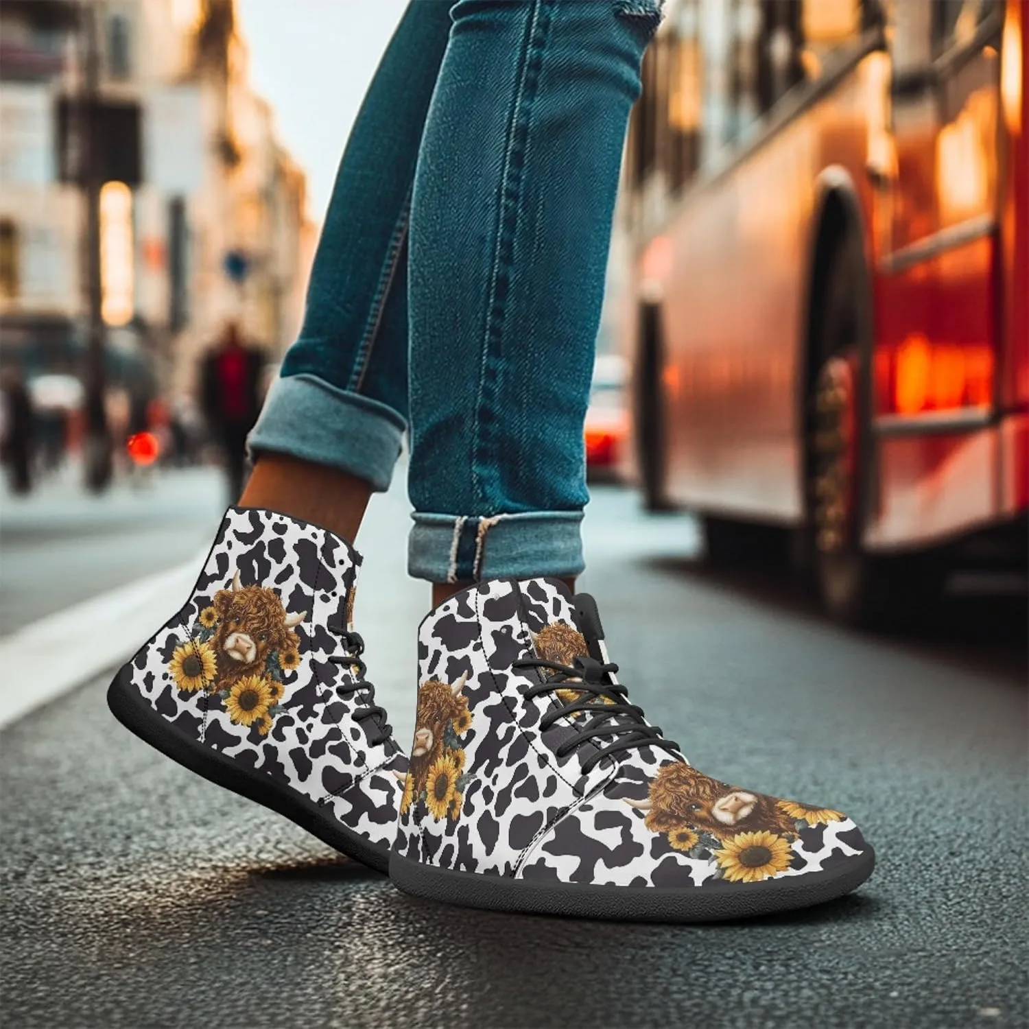 Personalized Print Sneakers for Men Women PU Leather High Top Barefoot Shoes