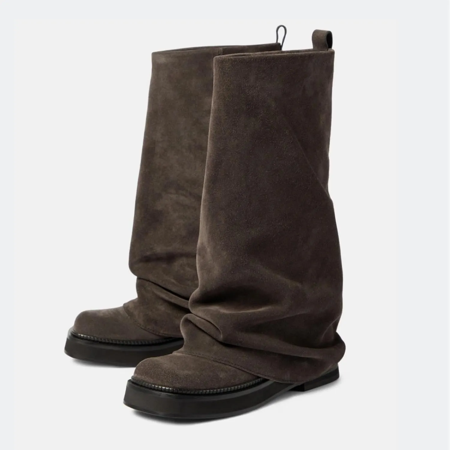Platform Mid-Low Heel Calf Boots for Women - Round Toe Cowgirl Pull-On Chunky Booties for Wide Calf