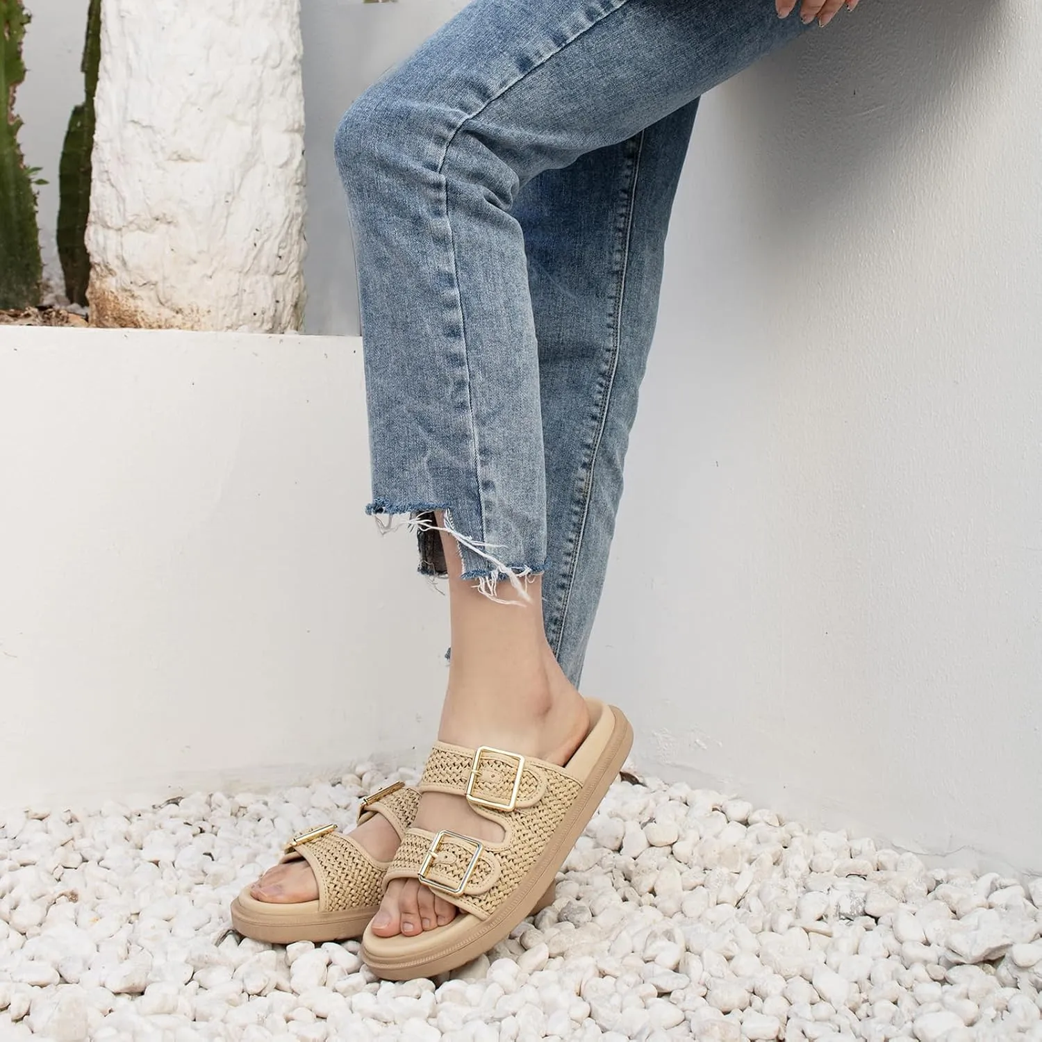 Platform Sandals for women with Adjustable Double Strap Comfort Slides Sandal for Summer Beach Holiday Outdoor