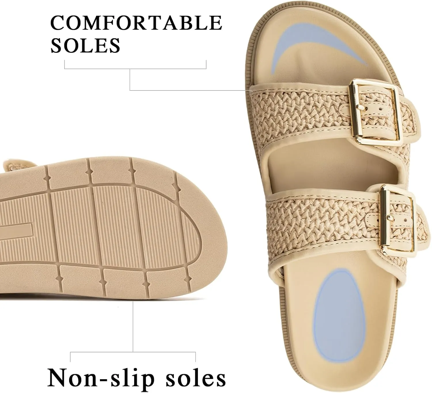Platform Sandals for women with Adjustable Double Strap Comfort Slides Sandal for Summer Beach Holiday Outdoor