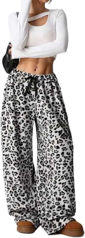 Plush Casual Pants in Spring and Summer, Leopard-Print Pants and Wide-Leg Pants