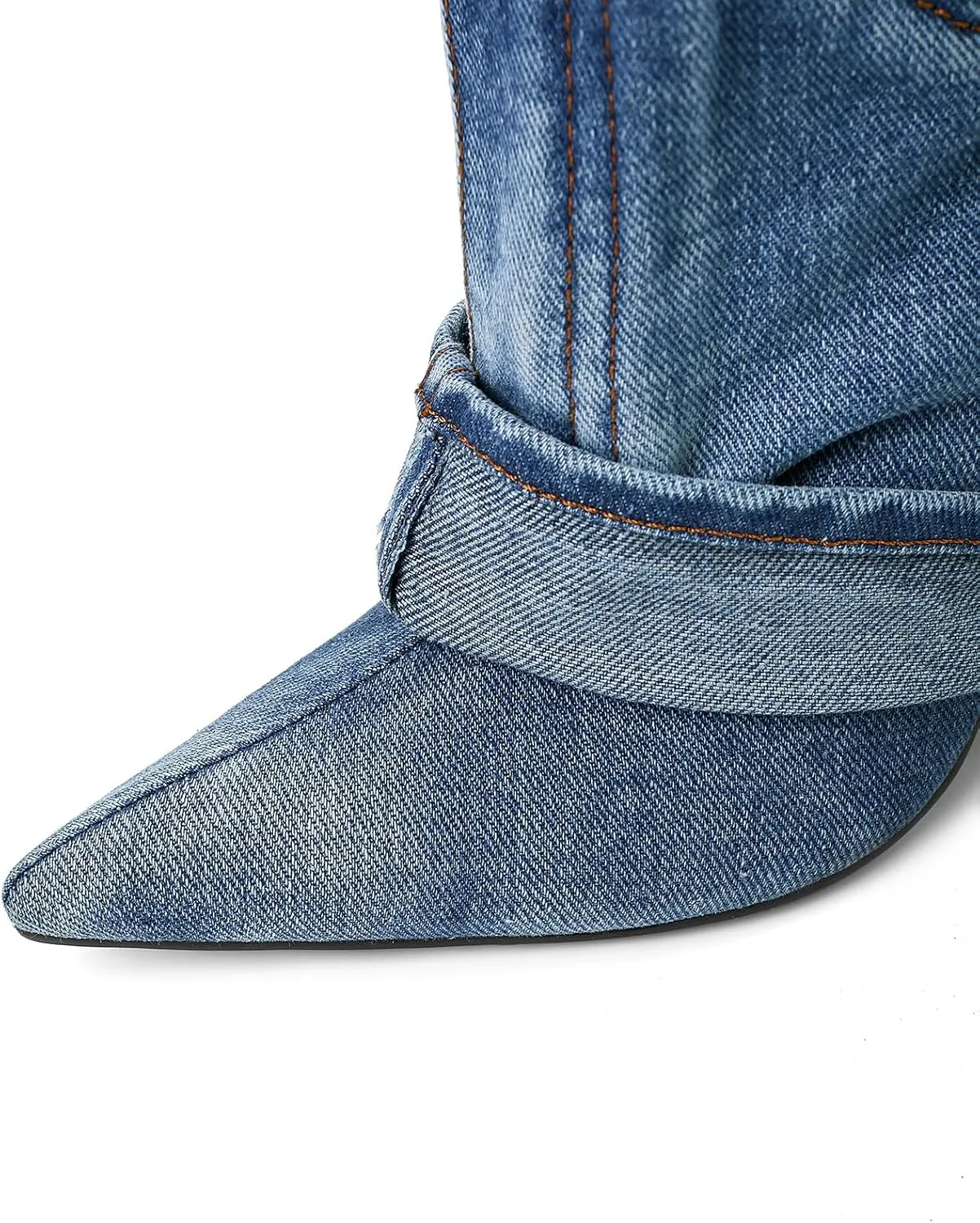 Pointed Toe Fine Stiletto High Heel Ankle Denim Booties for women Fold Over Ankle Short Jean Boots Fashion Women's Shoes