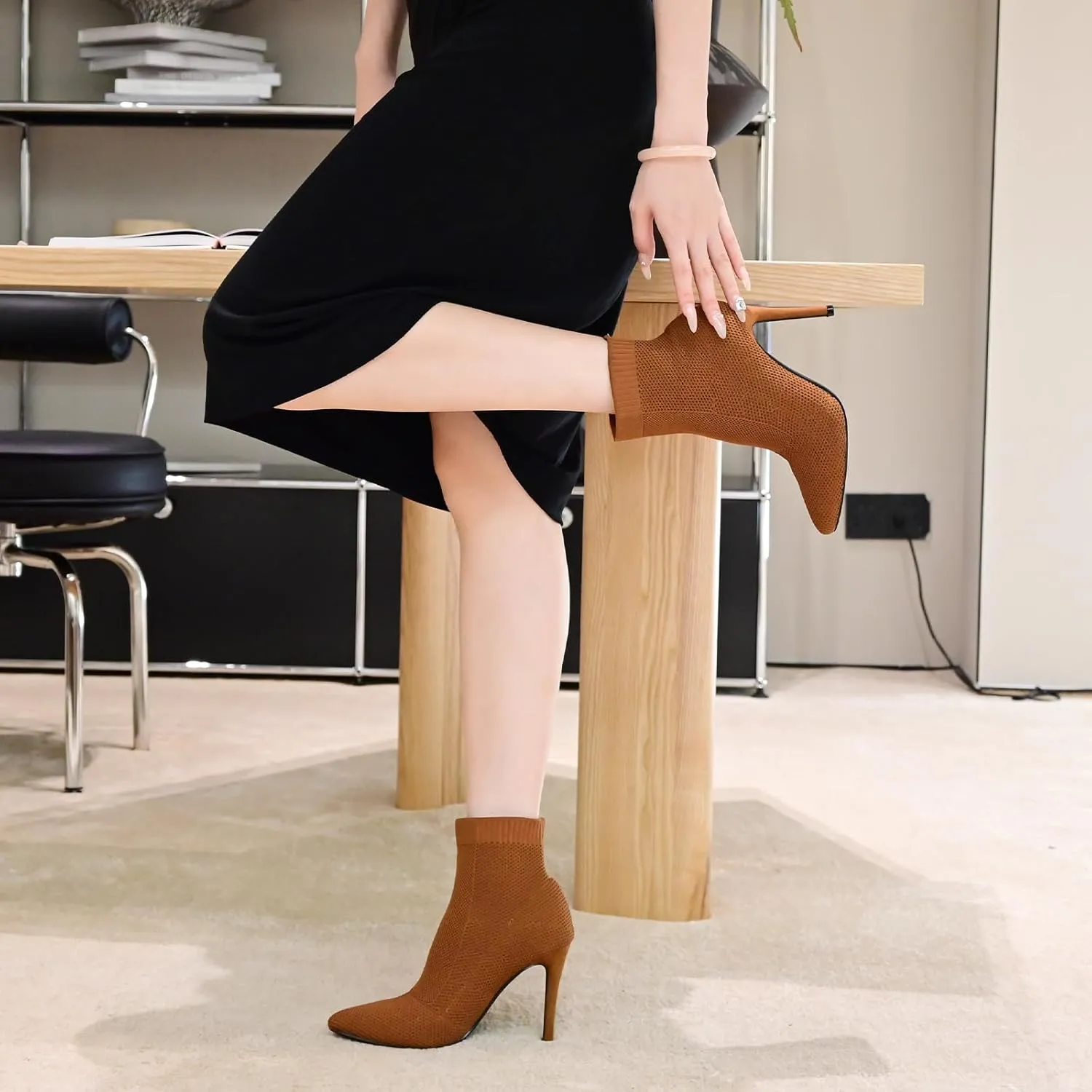 Pointed Toe Stiletto Ankle Boots for Women Trendy 4 in High Heel Sock booties
