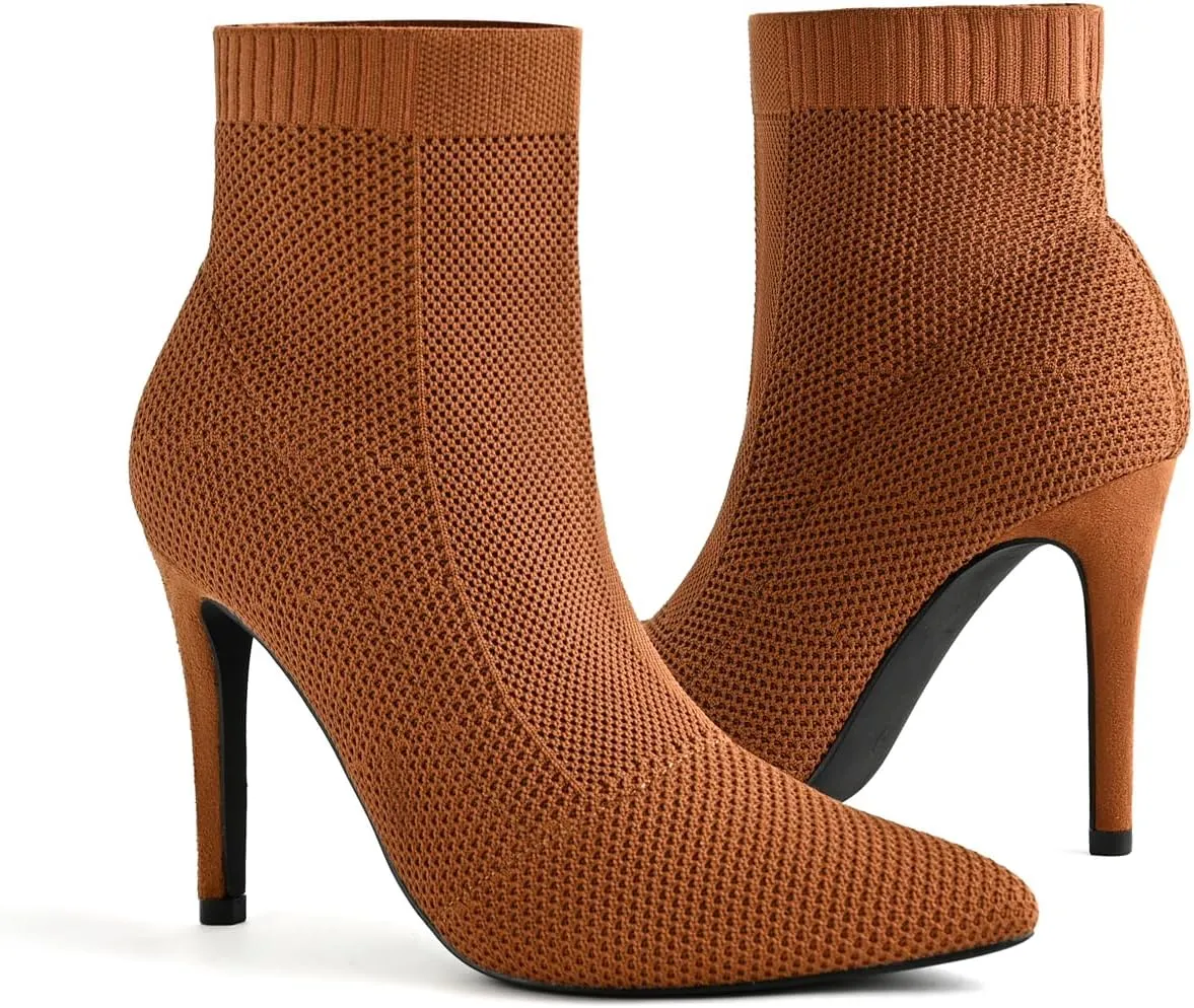 Pointed Toe Stiletto Ankle Boots for Women Trendy 4 in High Heel Sock booties